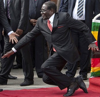 robert mugabe falls down stairs