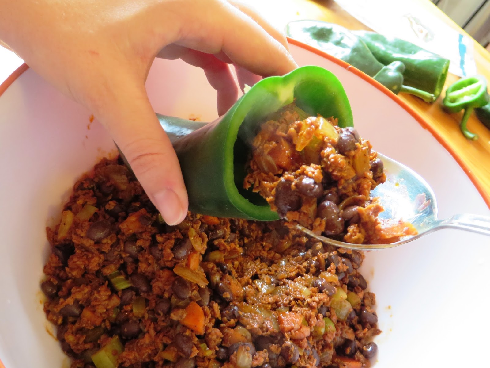 Simply Natural and Fabulous Soy Chorizo Stuffed Poblano Peppers