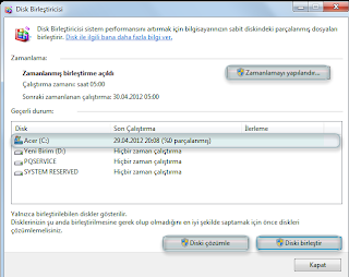 Windows7 Disk Birleştirme