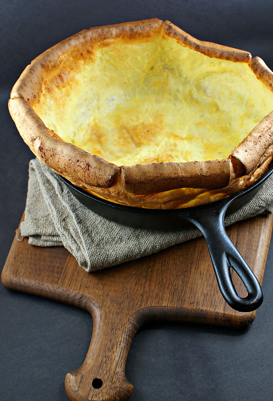 Authentic Suburban Gourmet Dutch Baby Pancake with Brandied Peaches