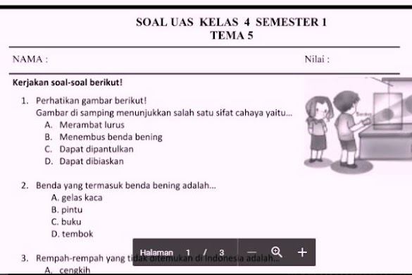 Soal Latihan Uas Semester 1 Kelas 4 Kurikulum 2013