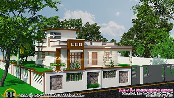 Flat roofed small budget villa with stair room