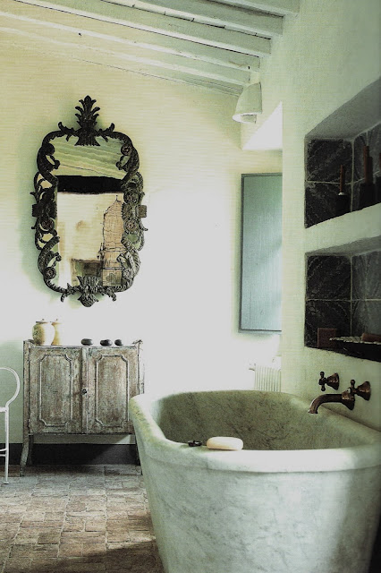 carved mirror and wood vanity, Italian Country Living, edited by lb for linenandlavender.net