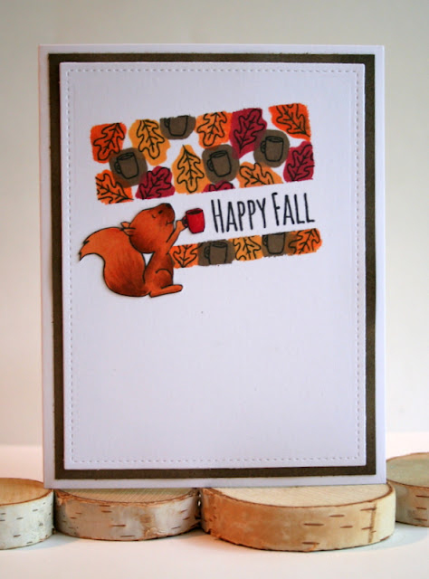 Coffee Loving Squirrel with Reverse Stamping by Jess Crafts using Gerda Steiner Designs Happy Fall