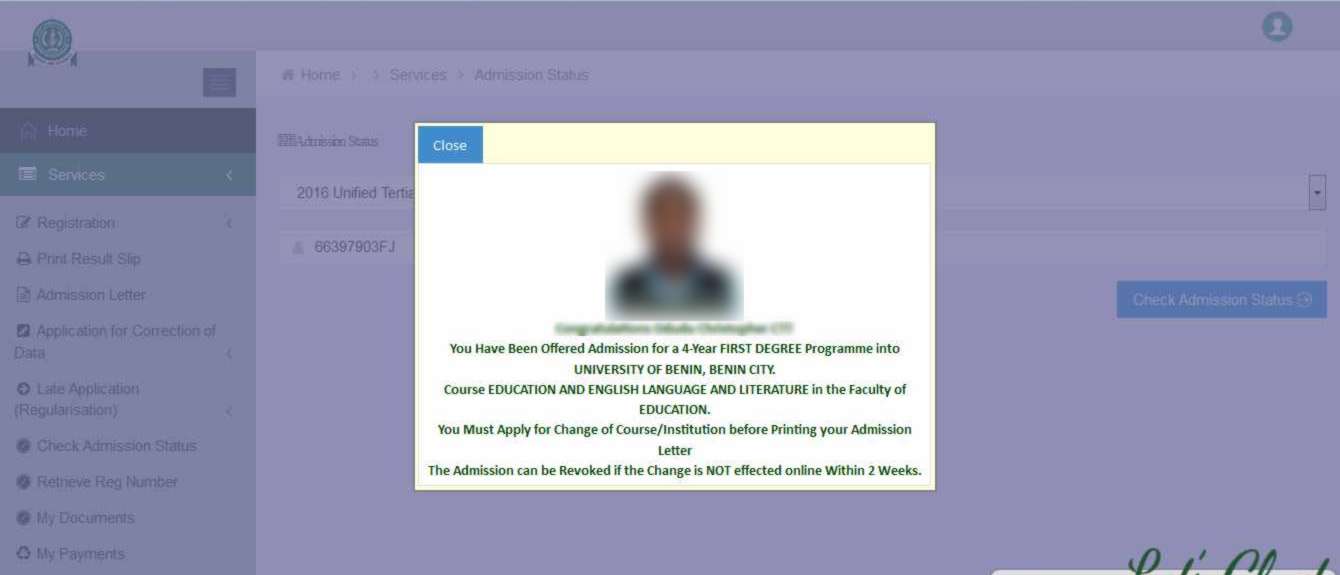 JAMB CHANGE OF COURSE/SCHOOL ON ADMISSION LETTER FOR 2016