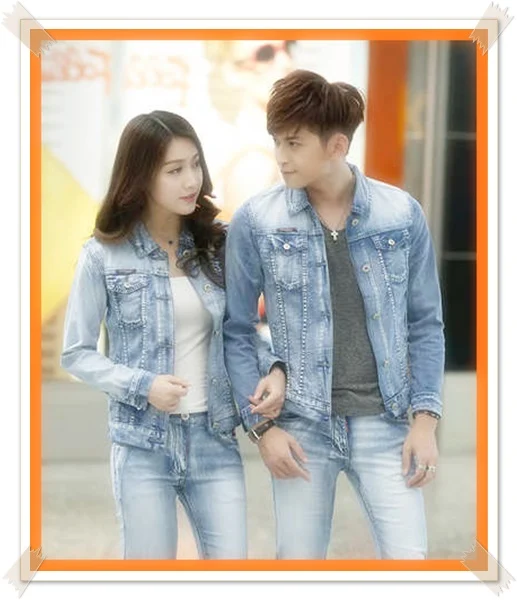 contoh jaket jeans wanita biru muda untuk pasangan couple