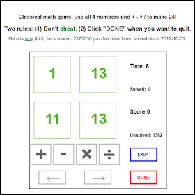 Screenshot of the online game 4 Numbers