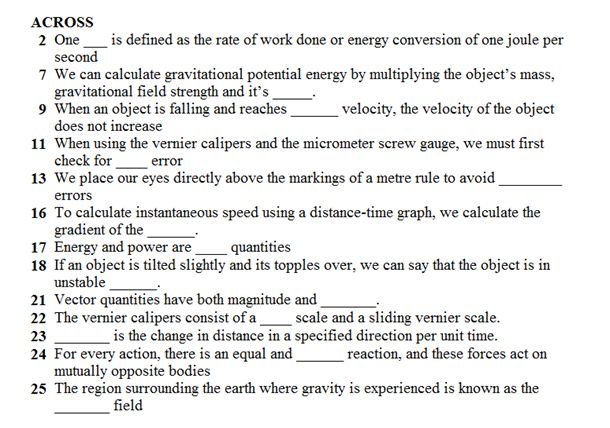 General Physics Crossword Christy Poon 9 306 Physics Holiday HW 