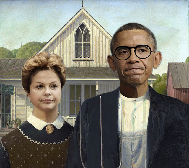 Dilma Rousseff and Barack Obama in American Gothic