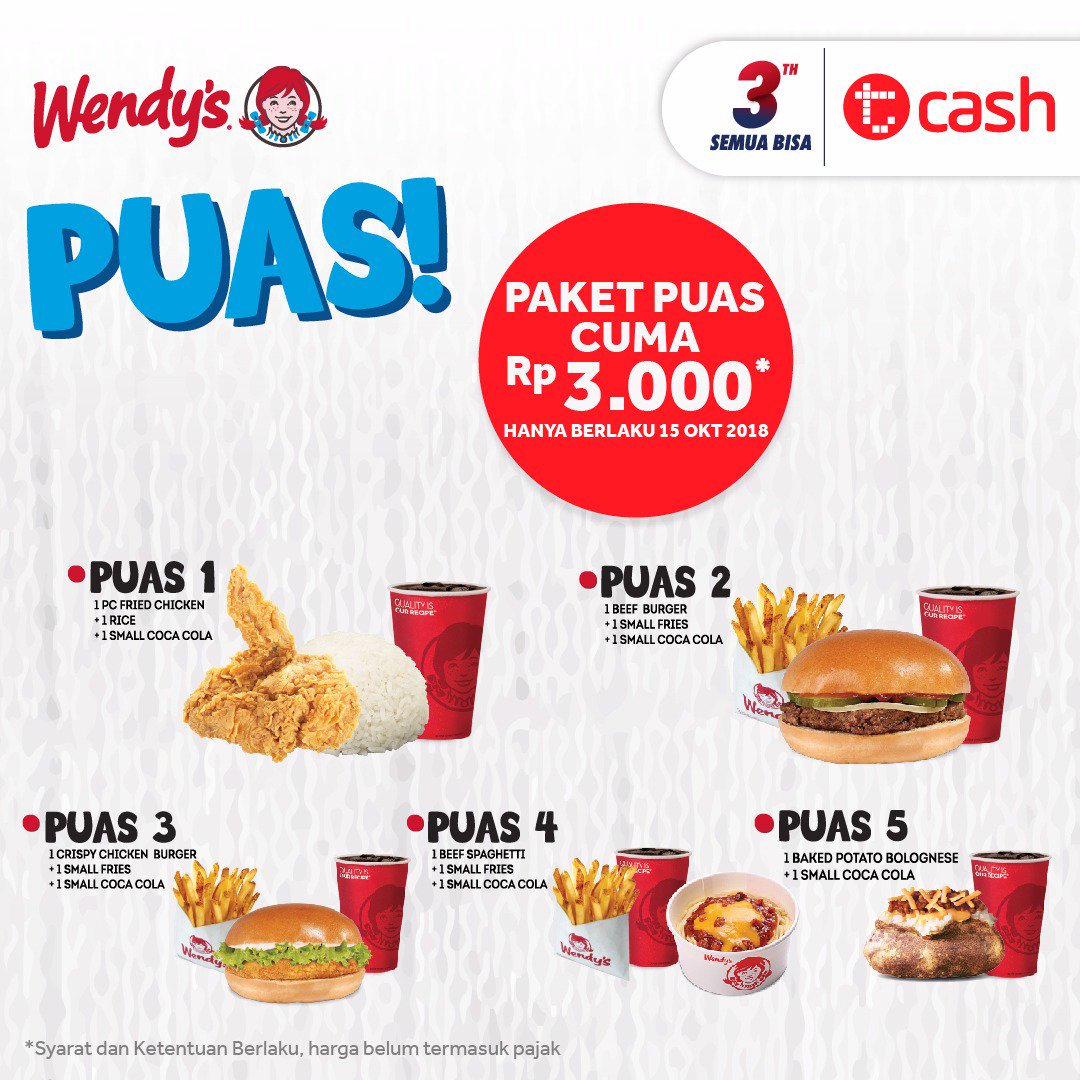 Wendys - Promo Paket Puas Cuma 3 Ribu (15 Okt 2018) Wendys - Promo Paket Puas Cuma 3 Ribu (15 Okt 2018)