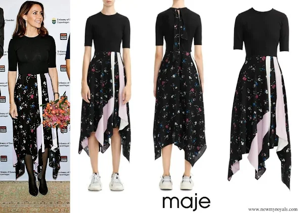 Princess Marie wore Maje Rilla Floral Two Tone Patch Midi Dress