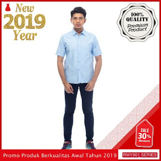 RMY135A29 Ar89 Kemeja Polos Katun Keren Biru Muda BMGShop