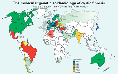map of molecular genetic epidemiology of cystic fibrosis by World Health Organization