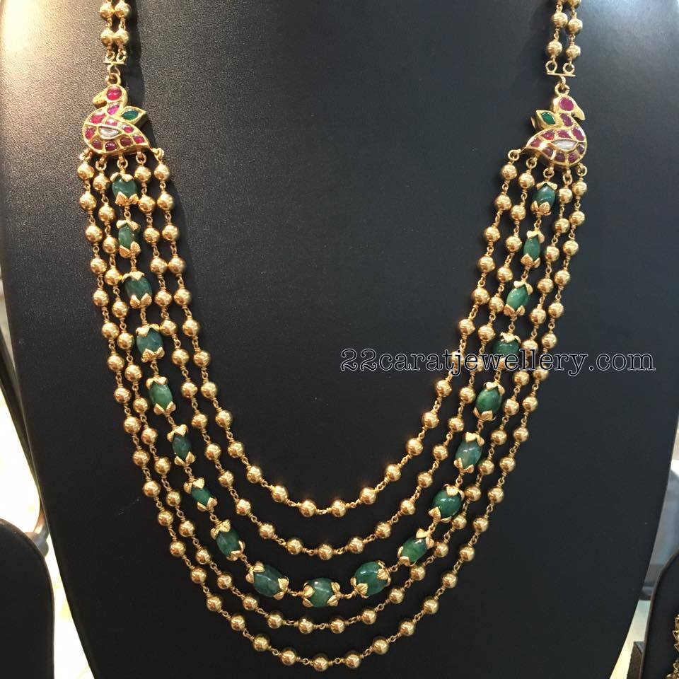 Gold Balls with Emerald Beads Mala Jewellery Designs