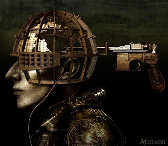 As surreais e sombrias ilustrações em 3D misturando o gótico e o steampunk de Kazuhiko Nakamura Kazuhiko Nakamura arte deviantart ilustrações modelos 3D surreal steampunk cyberpunk sombrio bizarro