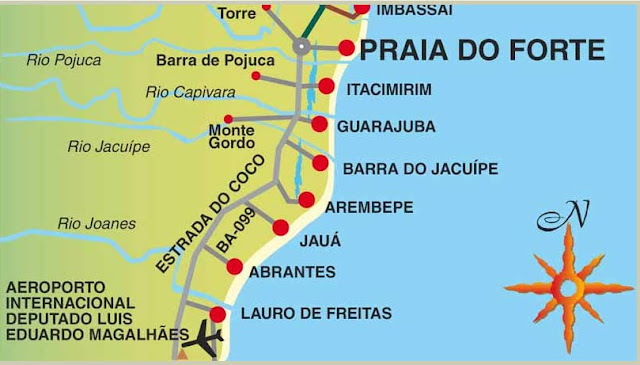 Mapa de acessos a Praia do Forte - BA