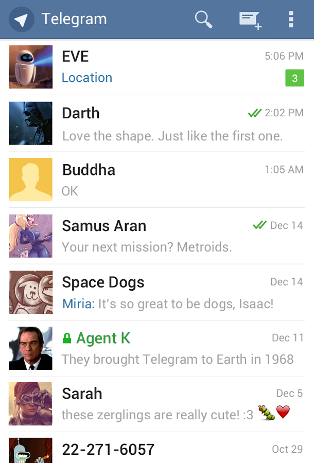 Home screen for Telegram