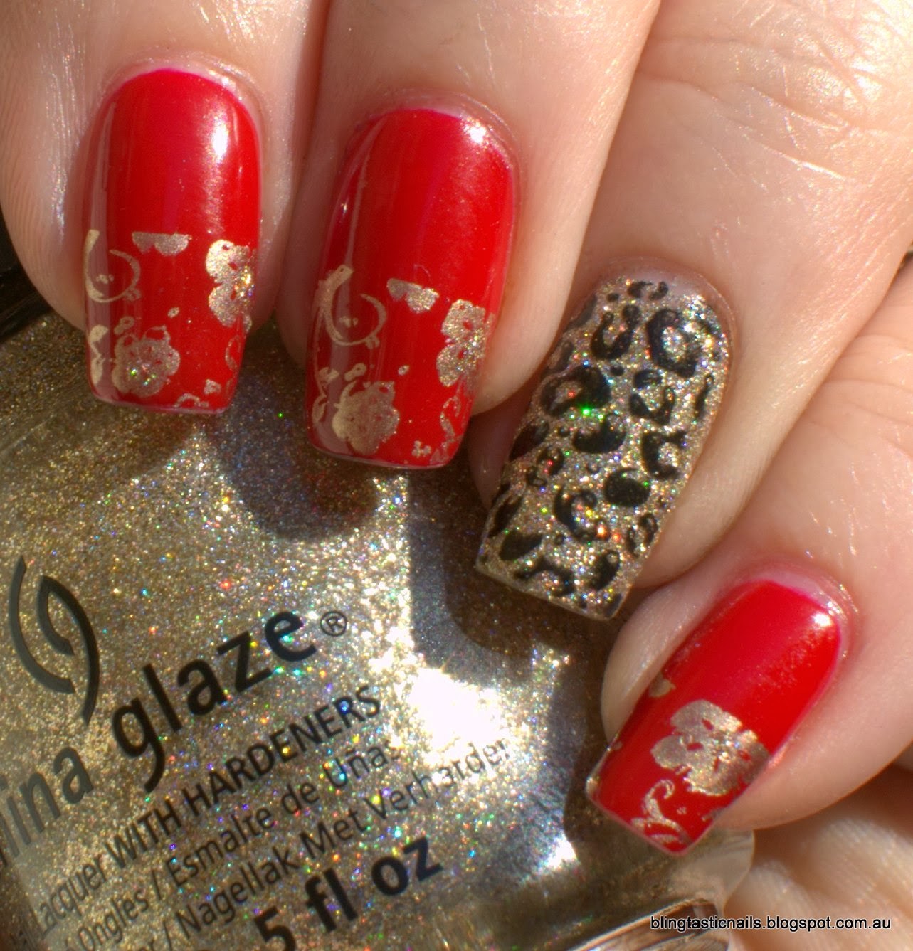 China Glaze I'm Not a Lion with Essence Fame Fatale and stamping