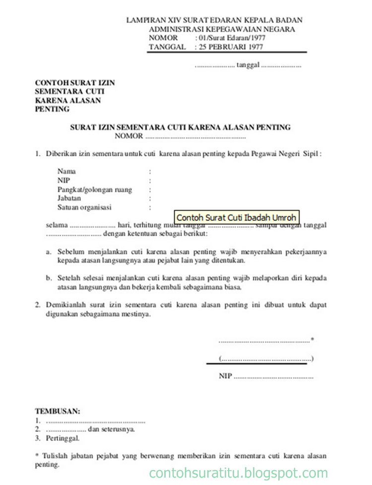 Contoh Surat Cuti Umroh Yang Benar