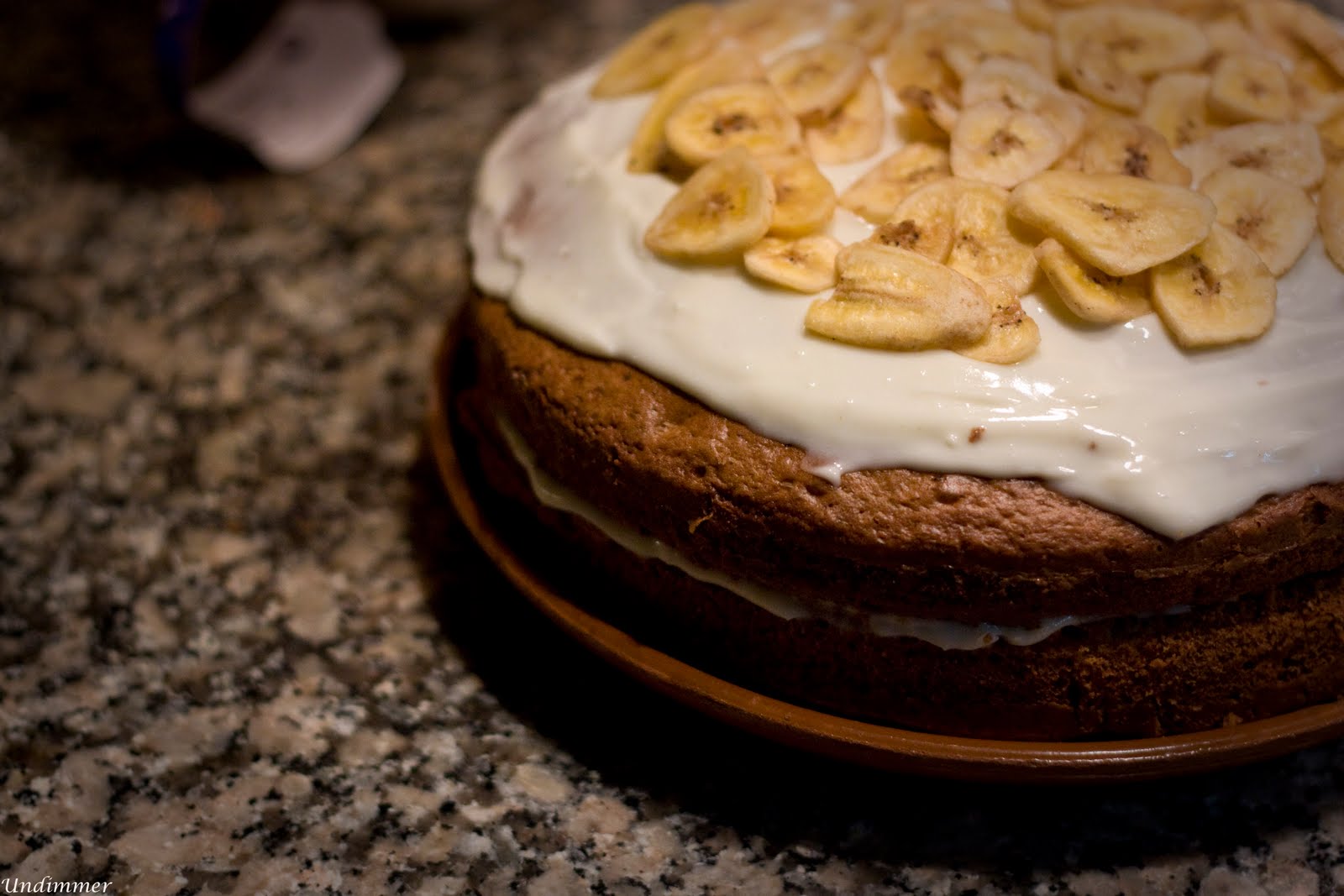 El mundo Cupcake Tarta de plátano con crema de queso.