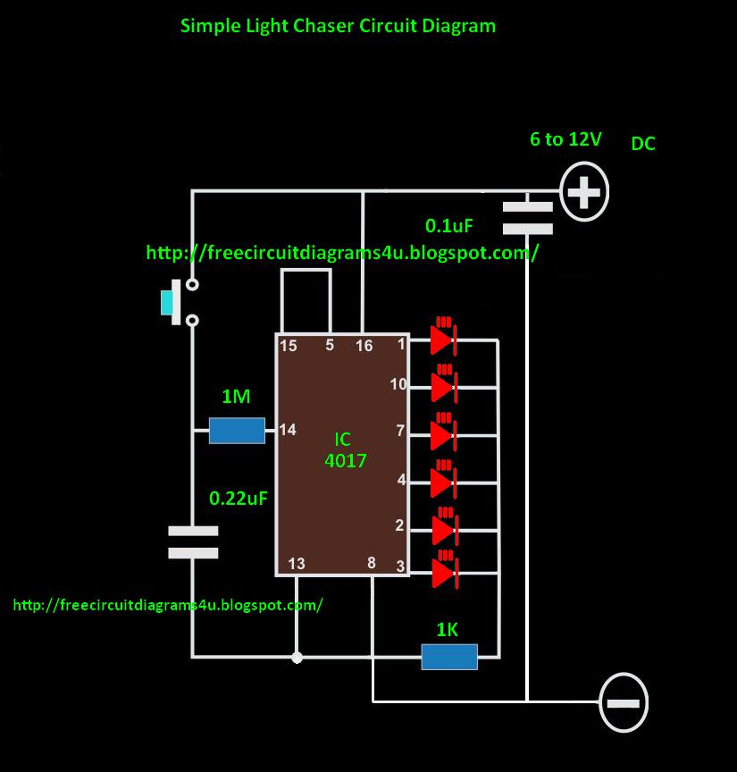 FREE CIRCUIT DIAGRAMS 4U: LED Light Chaser Circuit Diagram