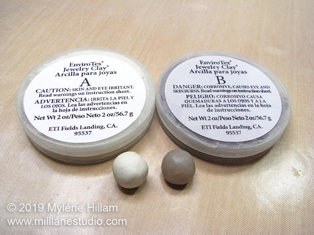 Part A and Part B of EnviroTex Jewelry Clay measured out in two equal sized balls 
