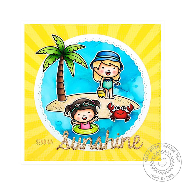 Sunny Studio Stamps: Coastal Cuties Fancy Frames Sending Sunshine Sunshine Word Die Summer Themed Cards by Anja Bytyqi and Vanessa Menhorn