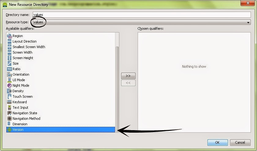Cualificador Version en Android Studio