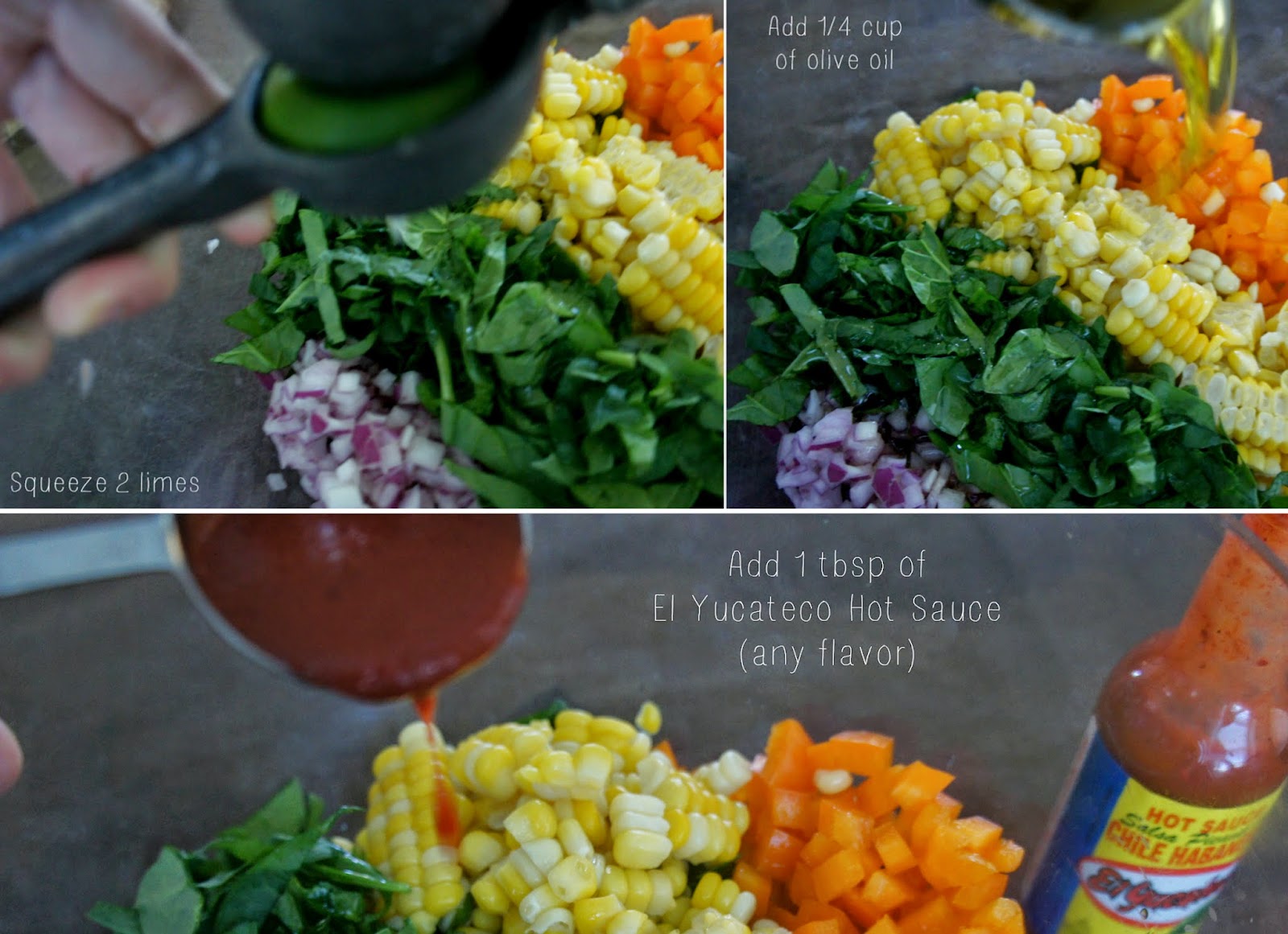 Spinach Corn Salad with El Yucateco Hot Sauce #SauceOn #CollectiveBias #shop
