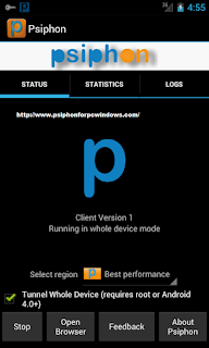 Psiphon is running in VPN or Whole Device mode
