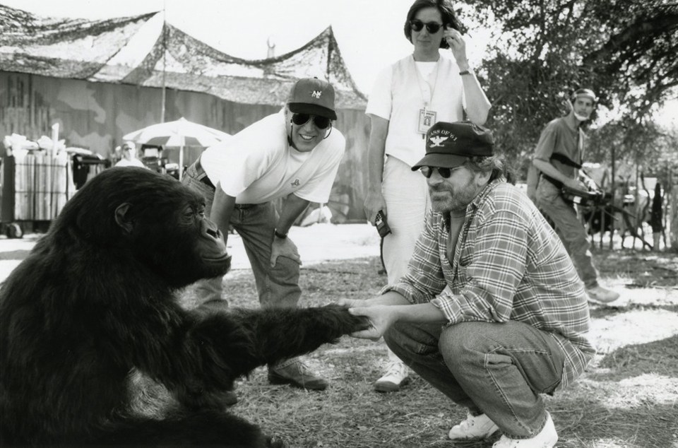 Steven Spielberg visiting Amy on the set of Congo.