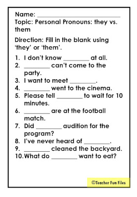 Personal Pronoun Worksheets