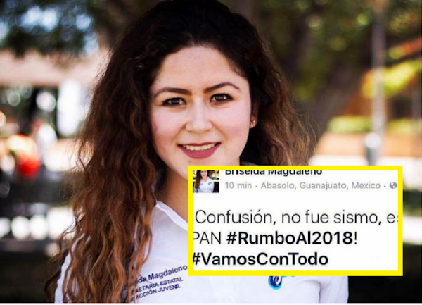 Diputada del PAN se burla de los damnificados, "no fue el sismo, es el PAN rumbo a 2018"... Diputada del PAN se burla de los damnificados, "no fue el sismo, es el PAN rumbo a 2018"...