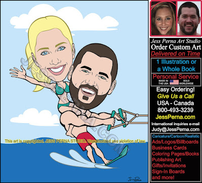 Engaged Couple Water Skiing Cartoon Invite