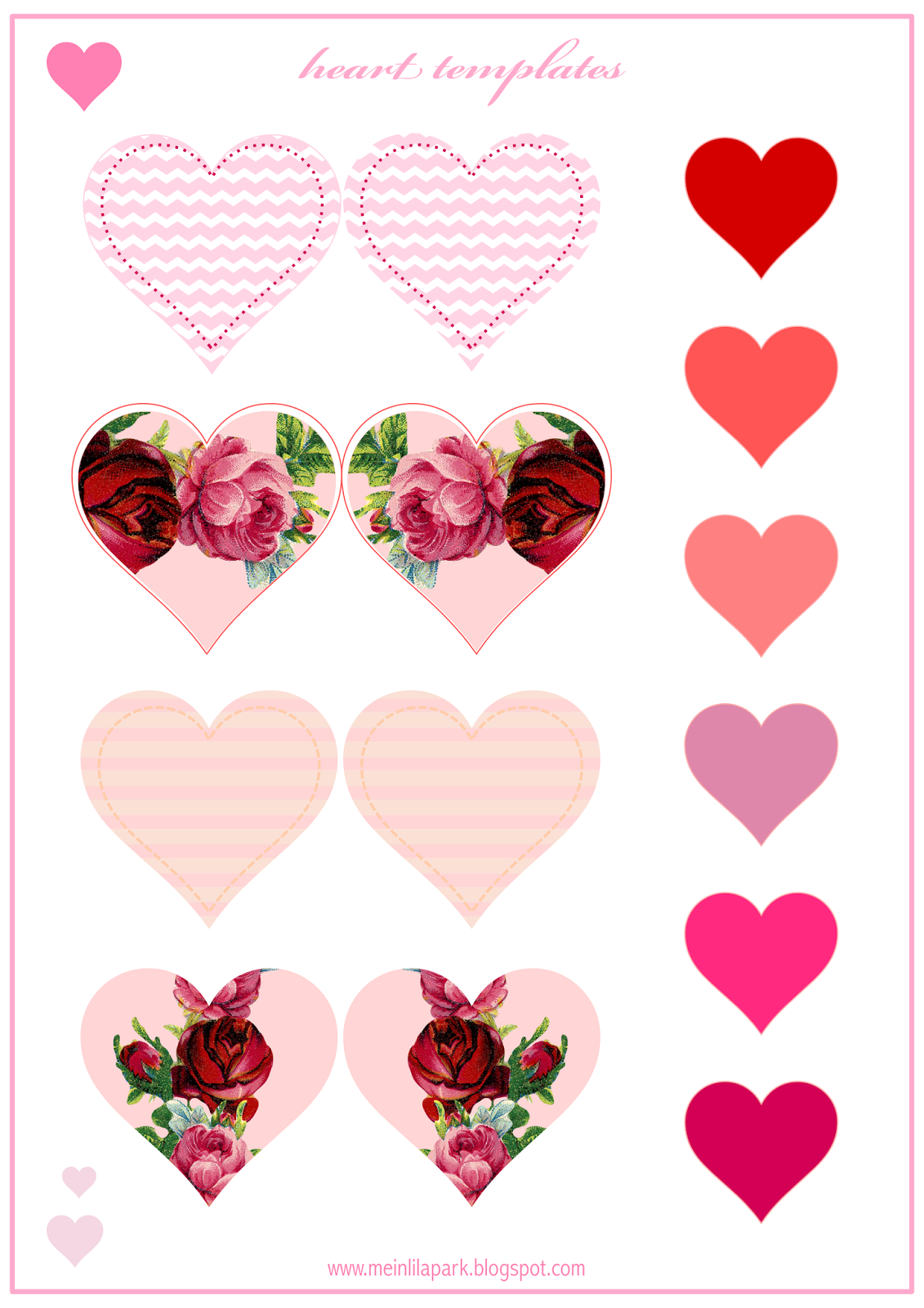 Free printable heart templates - Valentines - Herzen - freebie