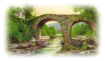 clip art painting of brick old weir bridge across the river