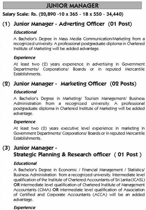 Vacancies at Sri Lanka Tourism Promotion Bureau