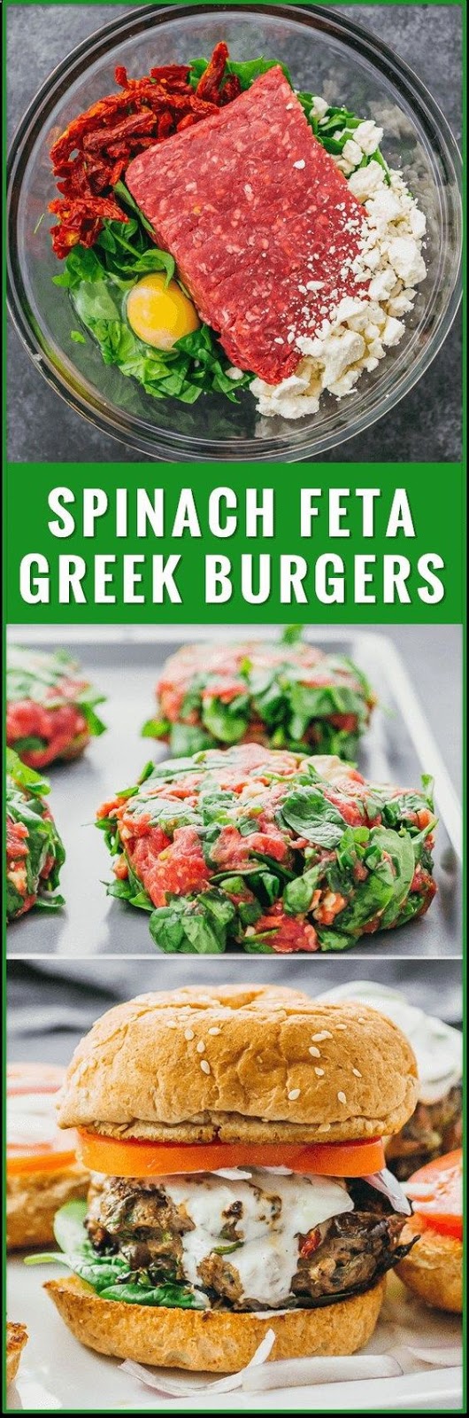 Greek Burgers with Spinach, Feta, and Sun-Dried Tomatoes Greek Burgers with Spinach, Feta, and Sun-Dried Tomatoes