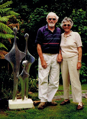 Eddie and Gypsy with Eddie's sculpture