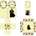 Silueta de Parejas en Fondo de Flores Moradas en Amarillo: Mini Kit para Bodas Imprimir Gratis.