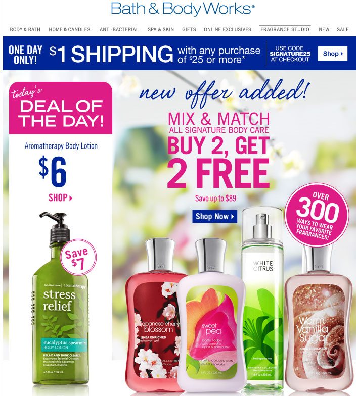 Bath & Body Works Insiders Buy 2 get 2 free and Aromatherapy Ad
