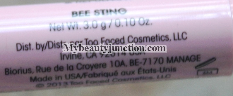 Too Faced Lip Injection Color Bomb review and swatches of Bee Sting