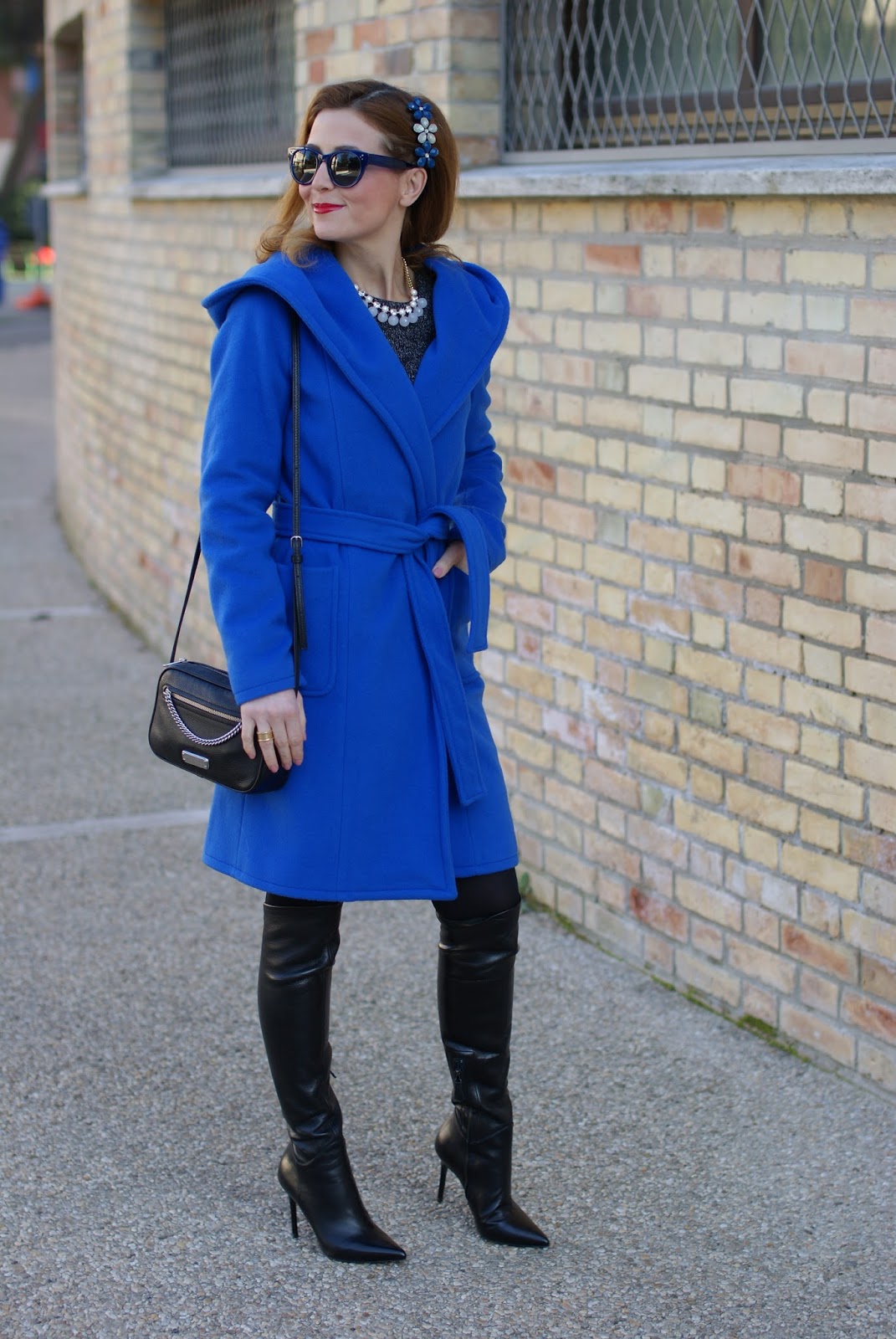 Stefanel Wrap hooded coat and over the knee boots on Fashion and Cookies fashion blog, fashion blogger style