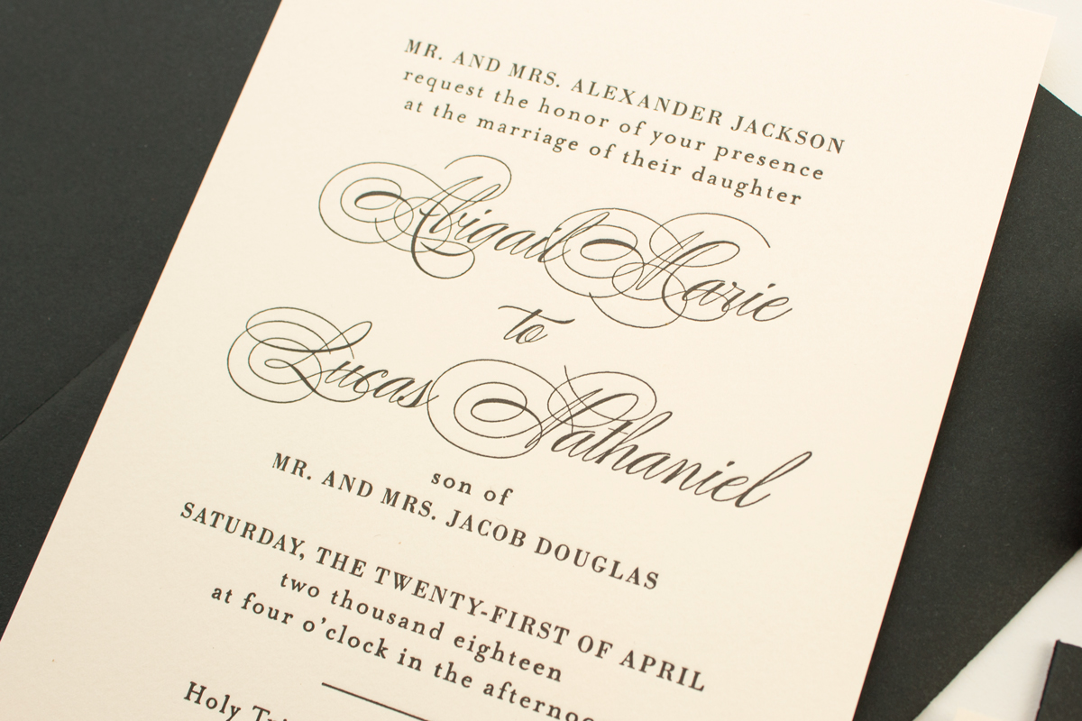 A showcase of letterpress invitations for inspiration Timeless: Classic Letterpress Invitations on Pink Paper - Banter and Charm