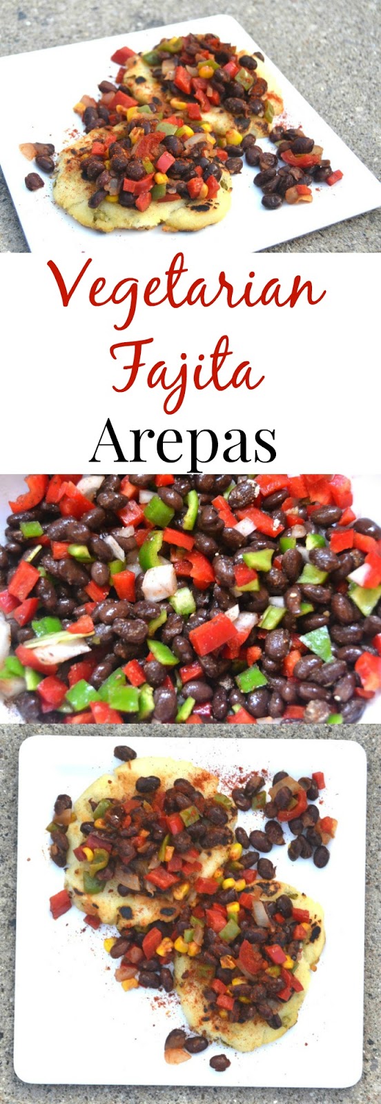 These vegetarian fajita arepas are Venezuelan flatbreads topped with black beans and fajita vegetables for a delicious and healthy meal! www.nutritionistreviews.com