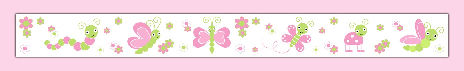 decamp studios butterfly ladybug dragonfly pink green wallpaper