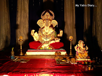 Ganpati pandal decorated during the Ganesh Chaturthi festival
