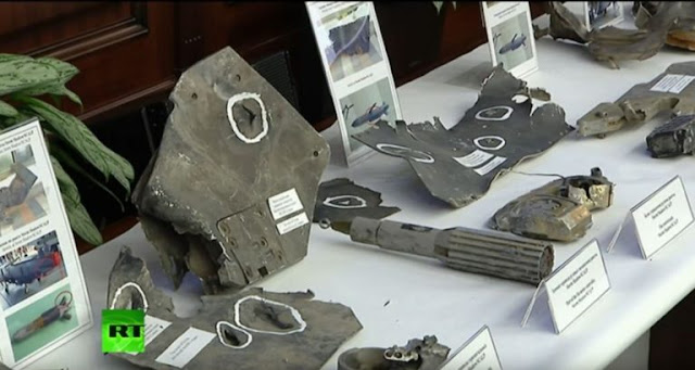 Wreckage of the intercepted missiles. A screenshot from the video