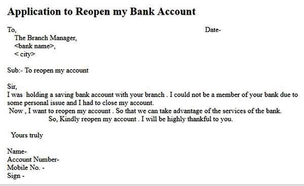 application to reopen bank account