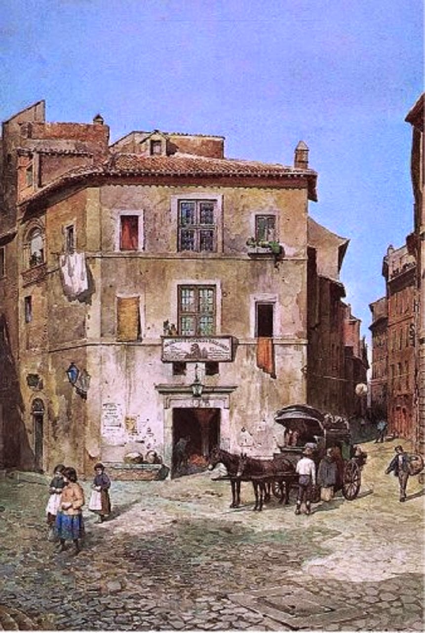 На картине изображена арка Аннунциата и прилегающая к ней площадь